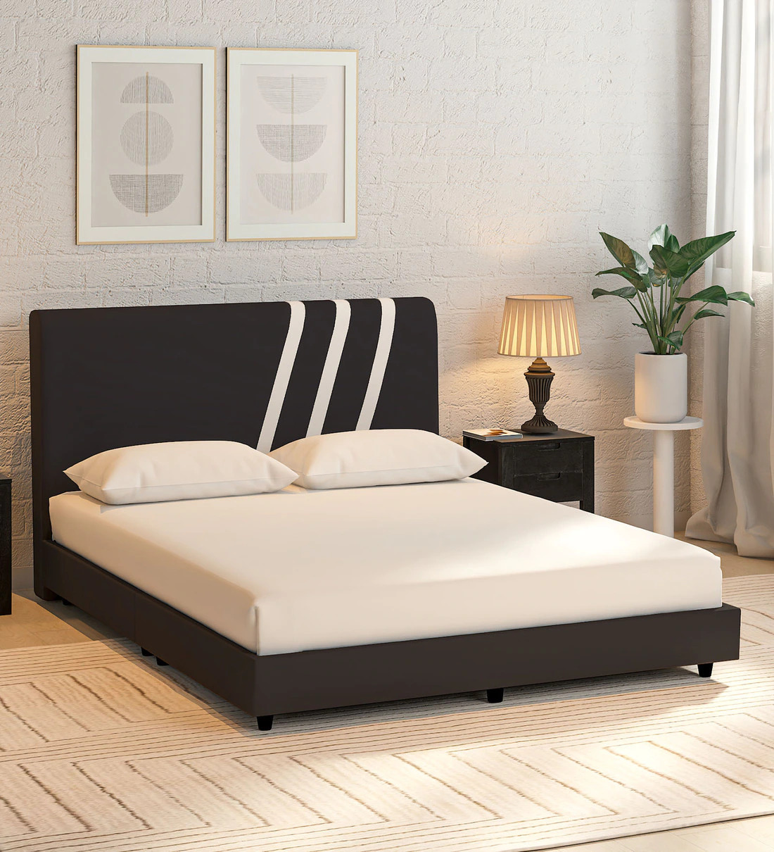 Nikko Upholstered Queen Size Bed in Dark Brown Finish
